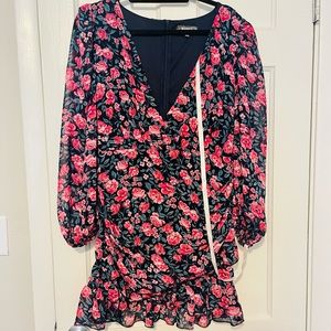 Navy Floral Ruffle Hem Mini Dress